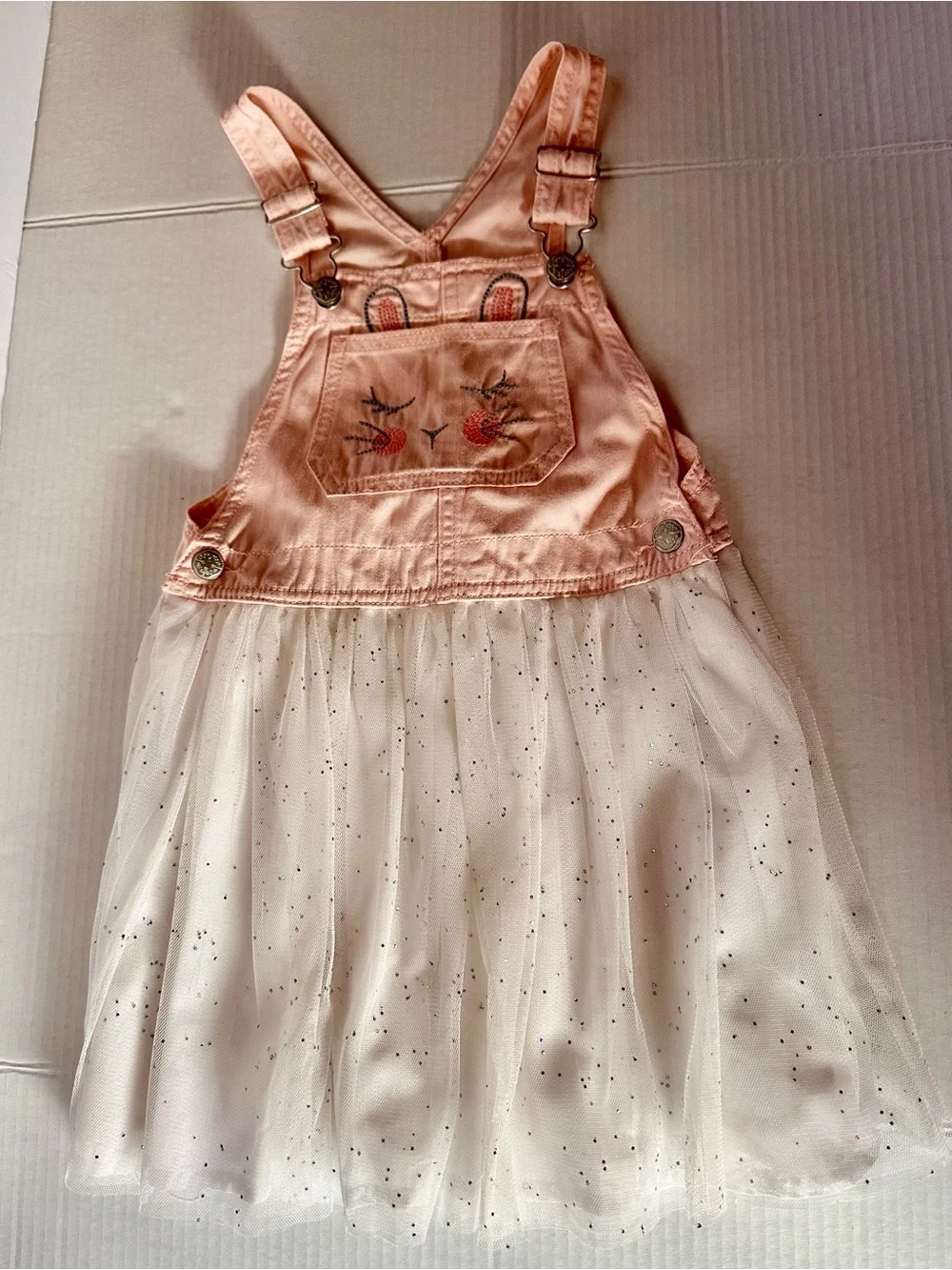 Toddler Pink Bunny Tulle Overall Dress